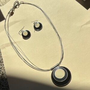 Elegant Silver and Black Necklace and Earring Set